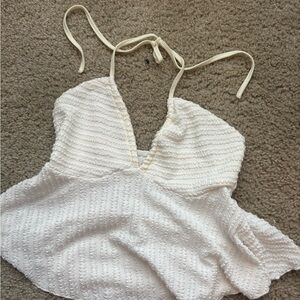 SHEIN Cream Textured Crop Top